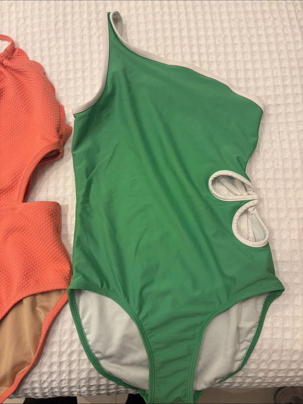 Old Navy Kids Coral and Green One-Piece Swimsuits